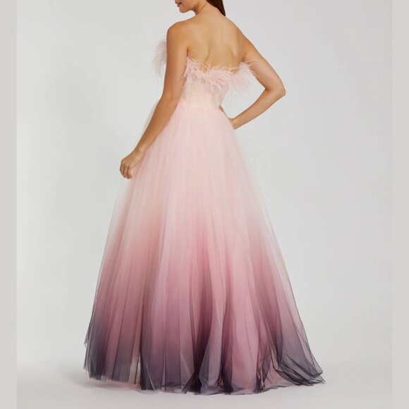 Mac Duggal 20557 Size 6 Pink Ombre Strapless Feather Bodice Tulle Gown‎ Dress - Picture 3 of 3